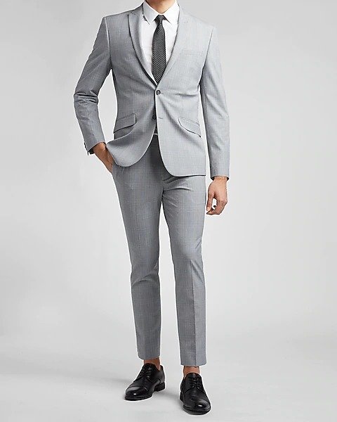 Extra Slim Gray Plaid Modern Tech Suit