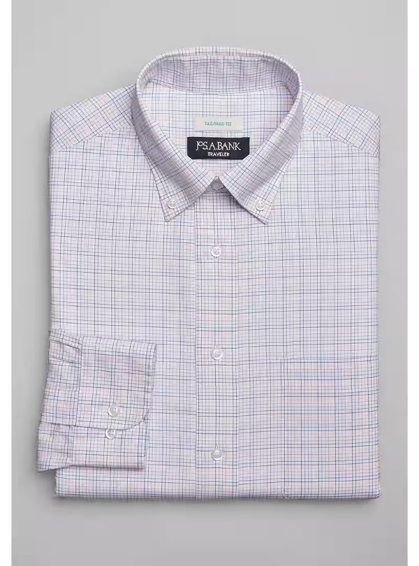 Traveler Collection Tailored Fit Button-Down Collar Mini Plaid Dress Shirt - Traveler Dress Shirts | Jos A Bank