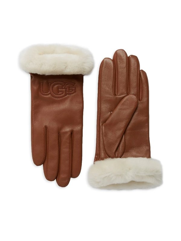 Shearling-Trim Leather Gloves