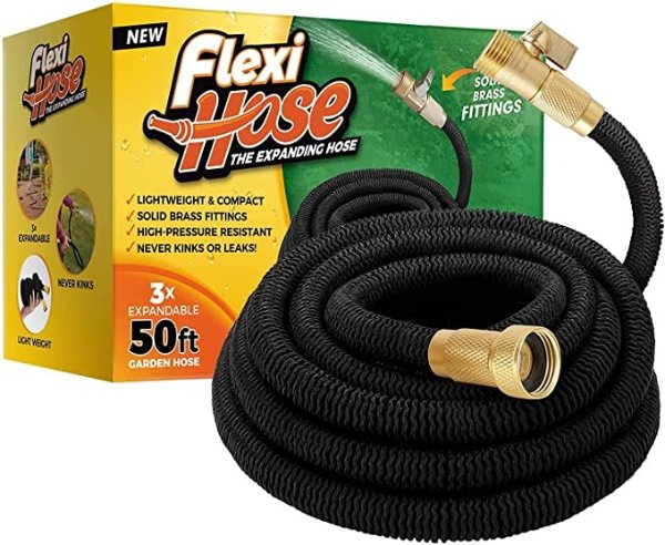 Hose Lightweight Expandable Garden Hose, No-Kinkbility, 3/4 Inch Solid Brass Fittings and Double Latex Core