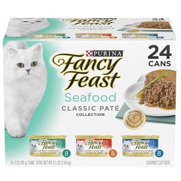 Purina Fancy Feast Seafood Classic Pate Wet Cat Food 24-Ct 3-oz