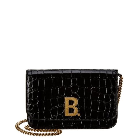 BalenciagaB. Croc-Embossed Leather Wallet On Chain