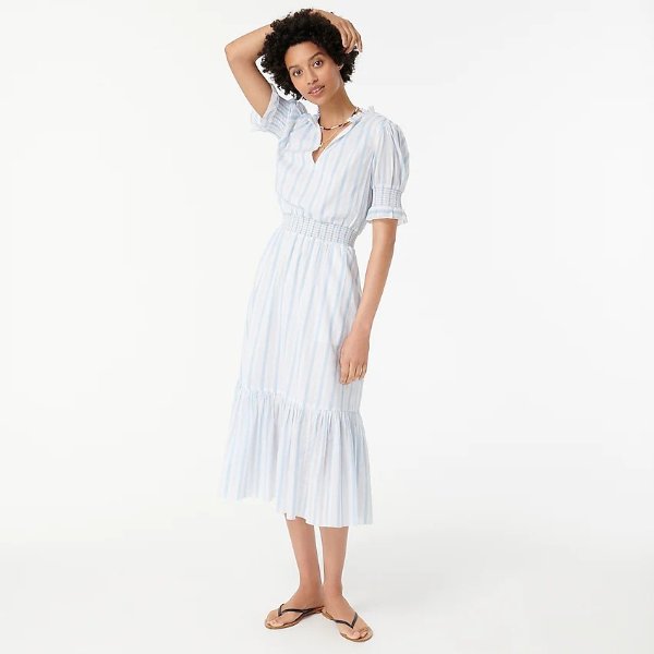 Smocked ruffle dress in cotton voile