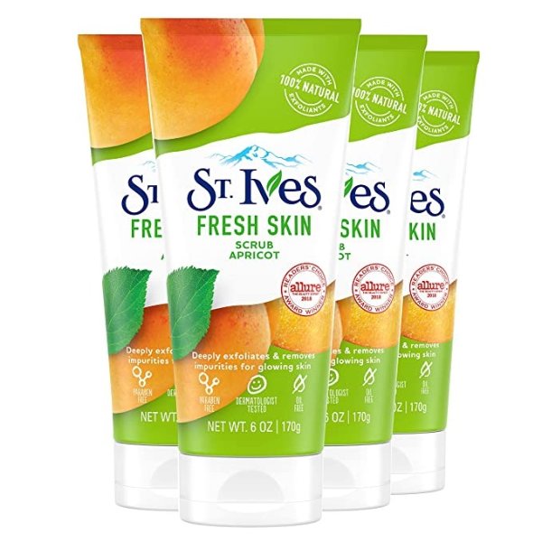 St. Ives Fresh Skin Face Scrub For Healthy Skin Apricot Exfoliating Face Wash With 100 percent Natural Exfoliants 6 oz 4 Count