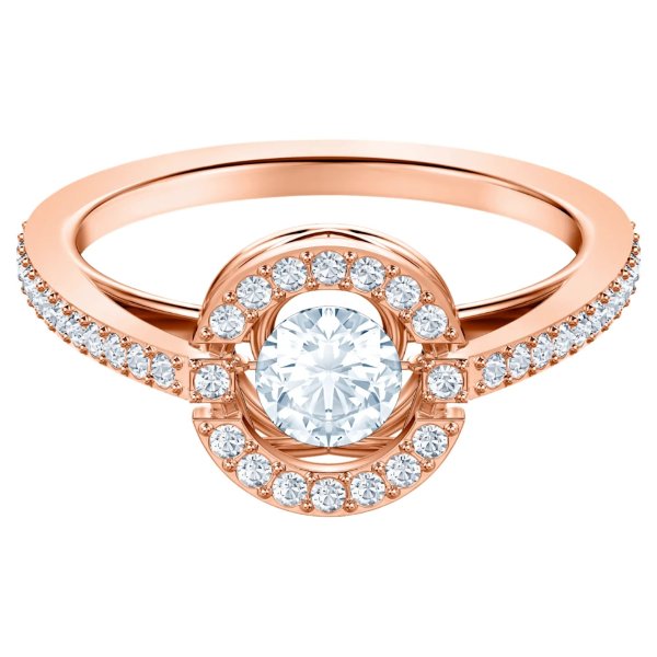 Sparkling Dance Round Ring, White, Rose-gold tone plated by