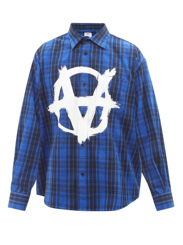 Anarchy-print plaid cotton-blend shirt | Vetements