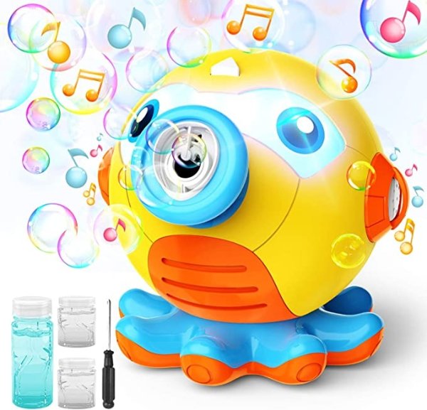 Bubble Machine Blower for Toddlers, Octopus Auto Bubble Maker with Music and Light for Kids 3000+ Bubbles/min, 160ml Bubble Machine Solution, Portable Bubble Toys for Wedding Indoor Outdoor