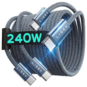 LISEN 240W 双头 USB-C 数据线 6.6Ft 2根 适用 iPhone 15