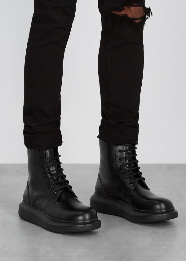 Larry black leather ankle boots