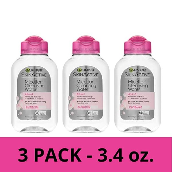 SkinActive Micellar Cleansing Water, For All Skin Types, 3.4 fl. oz., 3 Count