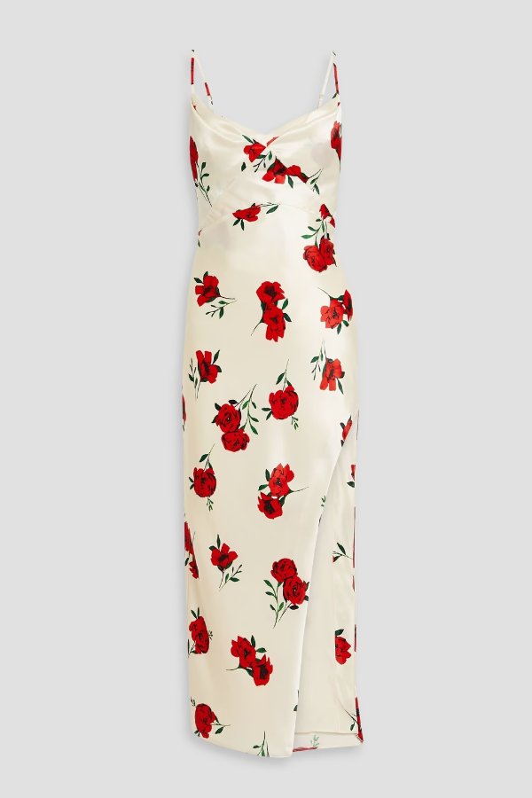 Valentine draped floral-print satin-crepe midi dress