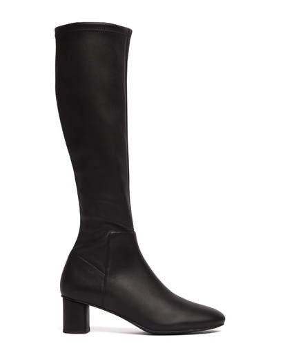DION - ROUND TOE BLOCK HEEL HIGH BOOTS BLACK KID LEATHER