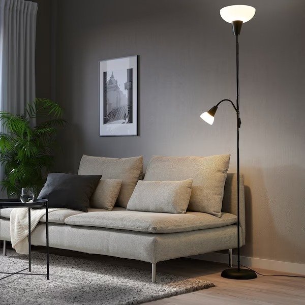 TAGARP Floor uplt/read lamp w light bulb, black/white - IKEA