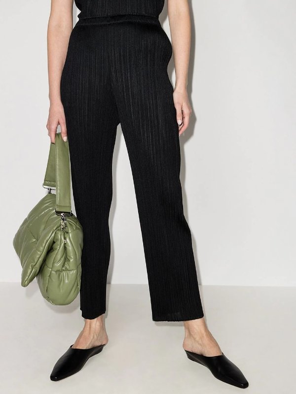 high-waisted plisse trousers