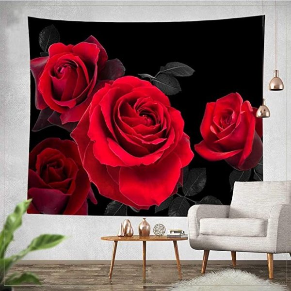 Red Rose Tapestry, 60x79 Inches Wall Hanging for Bedroom Living Room Wall Decor