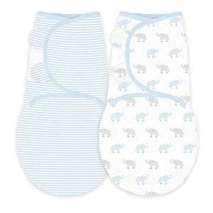 Amazing Baby Swaddle Blanket with Adjustable Wrap, Set of 2, Tiny Elephants and Stripes, Pastel Blue, Small @ Amazon