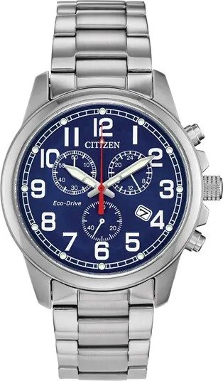 Men's Stainless Steel Chronograph Blue Dial Bracelet Watch, 40mm