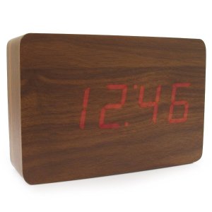 JCC Wooden Series Mini Rectangle Wood Grain Calendar Thermometer Activated Desk Super Soft Night Light LED Digital Alarm Clock