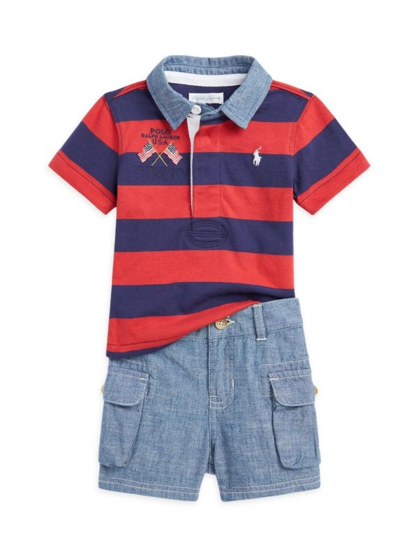 Baby Boy's Rugby Polo & Chambray Cargo Shorts