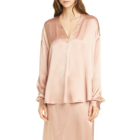 VinceV-Neck Silk Popover Blouse