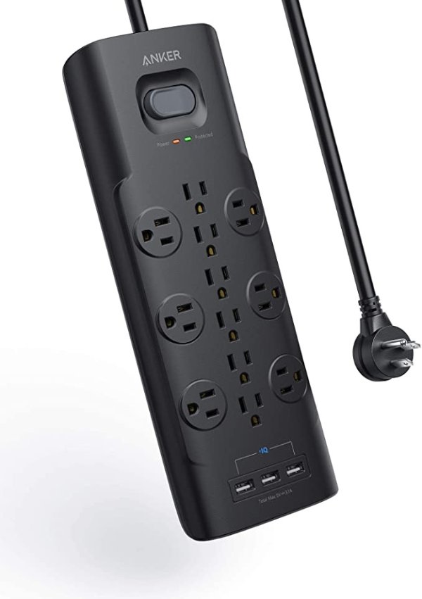 12 Outlets & 3 USB Ports with Flat Plug
