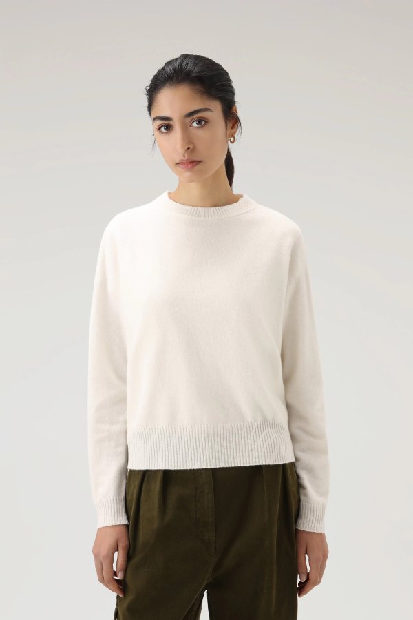 Cashmere and Wool Blend Crewneck Sweater Milky Cream