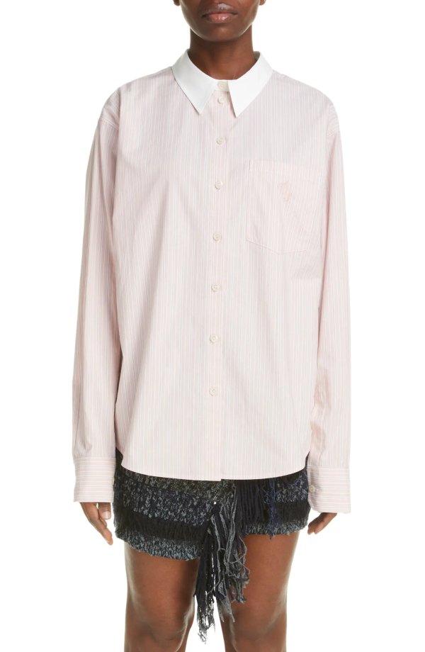 Saffron Stripe Cotton Poplin Button-Up Shirt