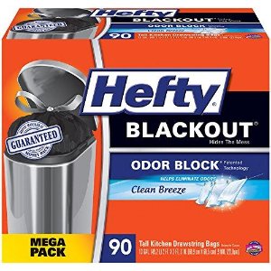 Hefty Blackout 13-Gallon Tall Kitchen Drawstring Trash Bags with Odor Block 90-Count Box