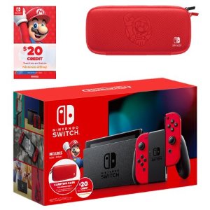 Nintendo Switch 续航增强版 马里奥红 + $20 eShop + 便携包