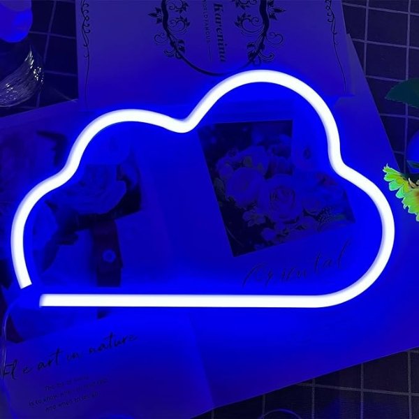 Cloud Neon Signs, LED Cloud Neon Light for Wall Decor, Battery or USB Powered Cloud Sign Shaped Decoration Wall Lights for Bedroom Aesthetic Teen Girl Kid Room Christmas Birthday Wedding Party (Blue)