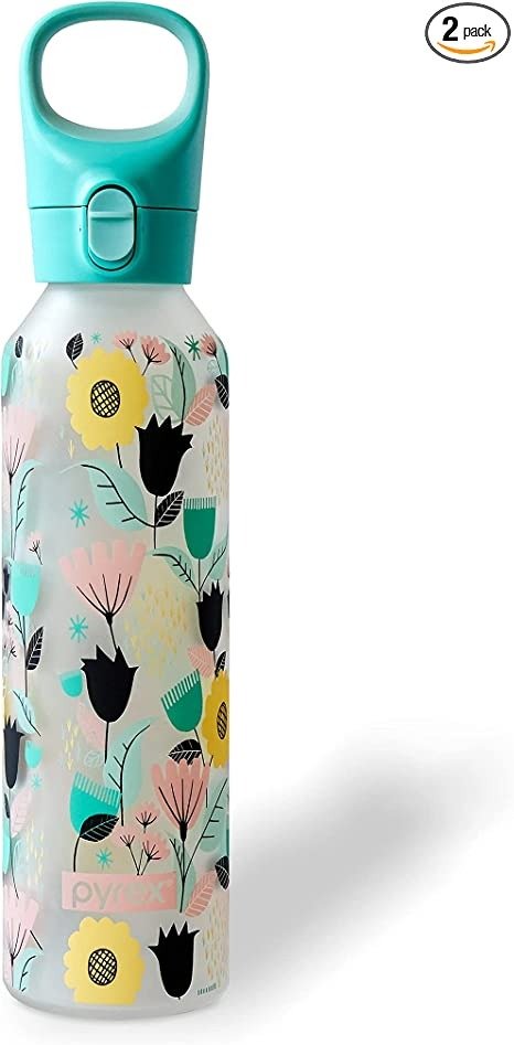 17.5-Oz Color Changing Glass Water Bottle with Silicone Coating, Leakproof and Textured Glass Reusable Water Bottle, Eco-Friendly, BPA-Free Silicone Coating, Floral Bold