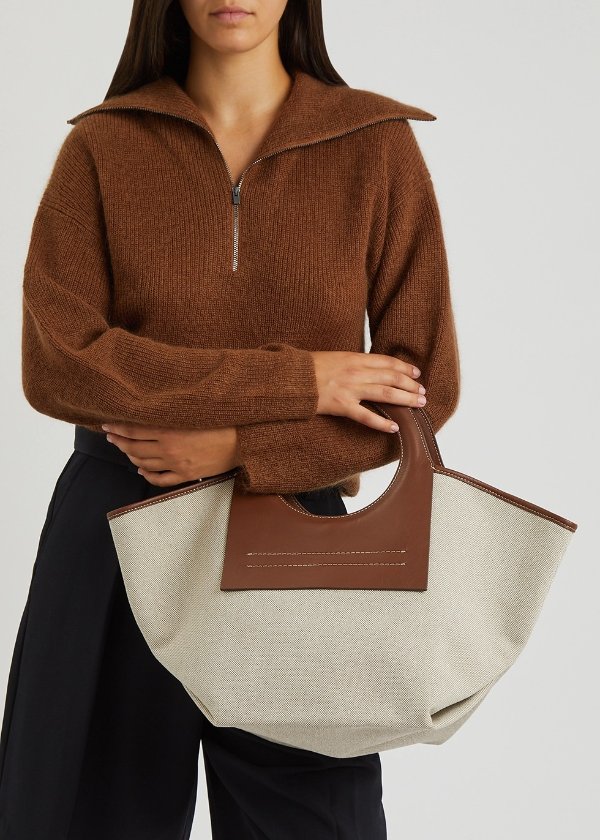 Cala small leather and canvas tote