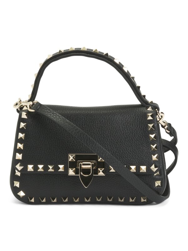 Made In Italy Small Studded Grainy Leather Shoulder Bag
