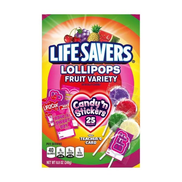 Lifesavers Valentine&#39;s Lollipops Classroom Exchange Box - 8.8oz/25ct