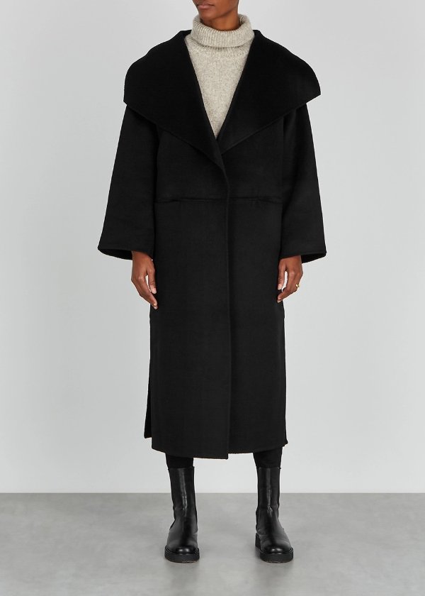 Annecy black wool and cashmere-blend coat