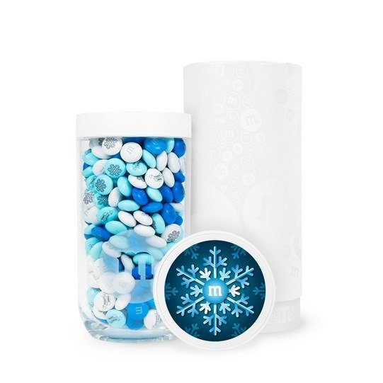 Personalizable M&M’S Blue Snowflake Gift Jar in White Gift Tube