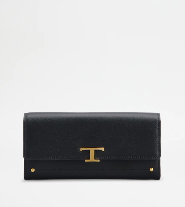 T Timeless Wallet in Leather - BLACK