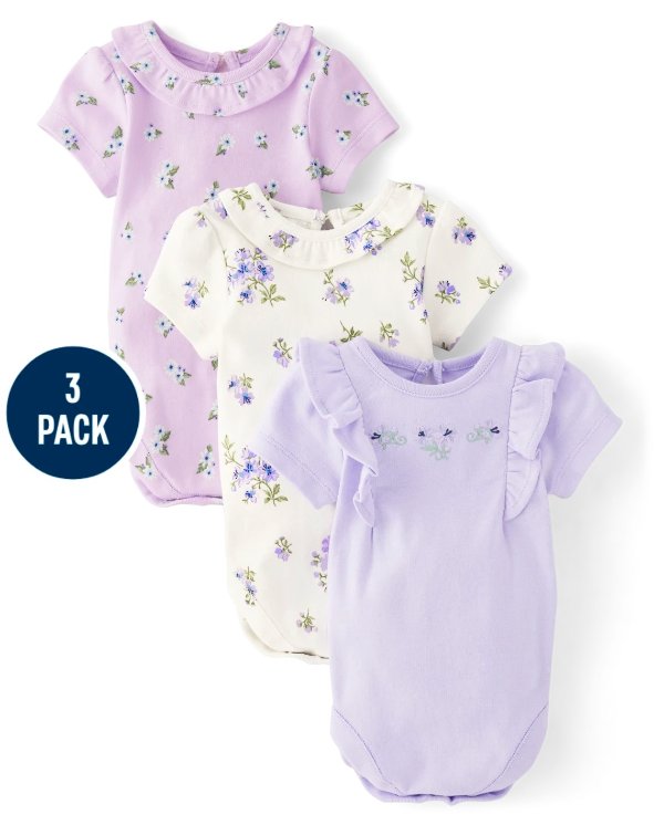 Baby Girls Floral Flutter Bodysuit 3-Pack - Homegrown by Gymboree - multi clr
