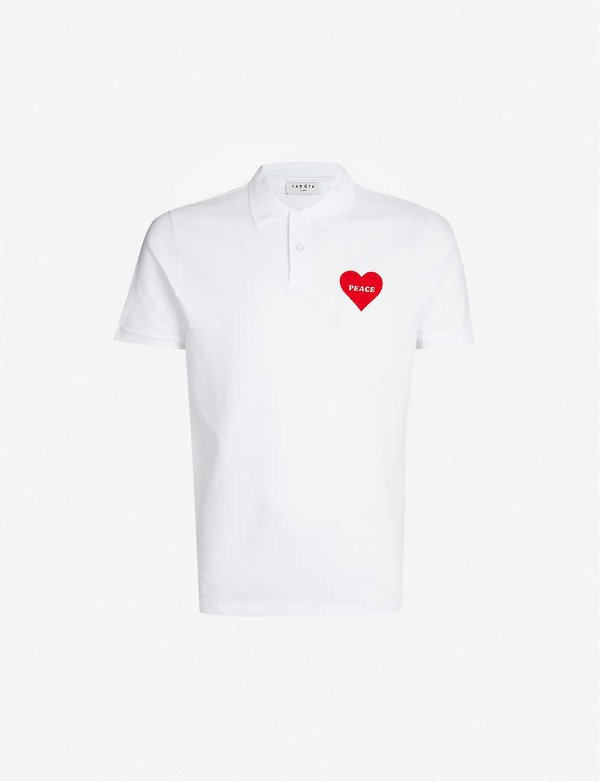 SANDRO Peace heart-symbol cotton-pique polo shirt