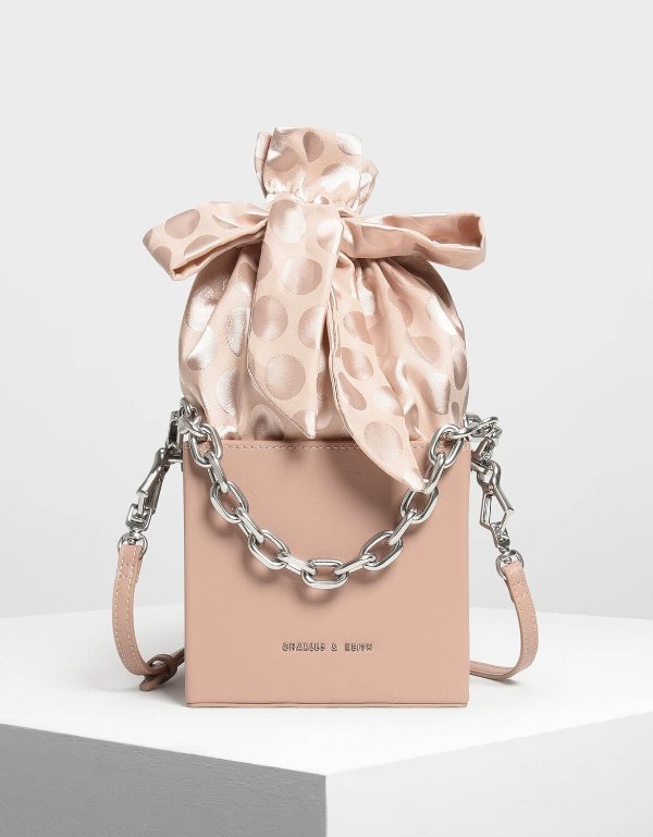 Pink Knotted Bow Boxy Bucket Bag | CHARLES & KEITH