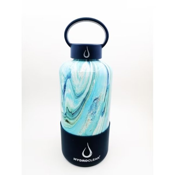 Hydroclear Printed glass silicone sleeve bottle 33-fl oz Ceramic Water Bottle
