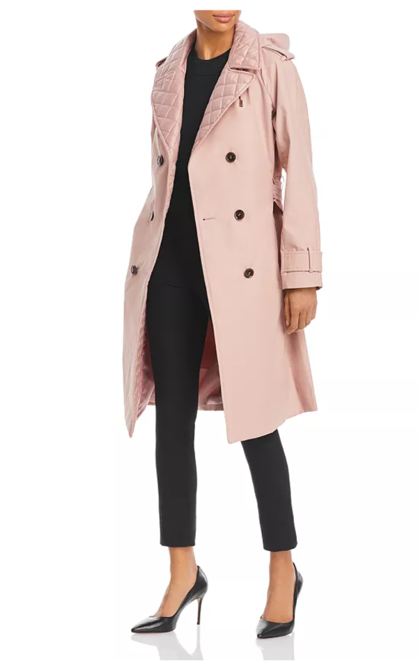 Quilted Trim Hooded Trench Coat