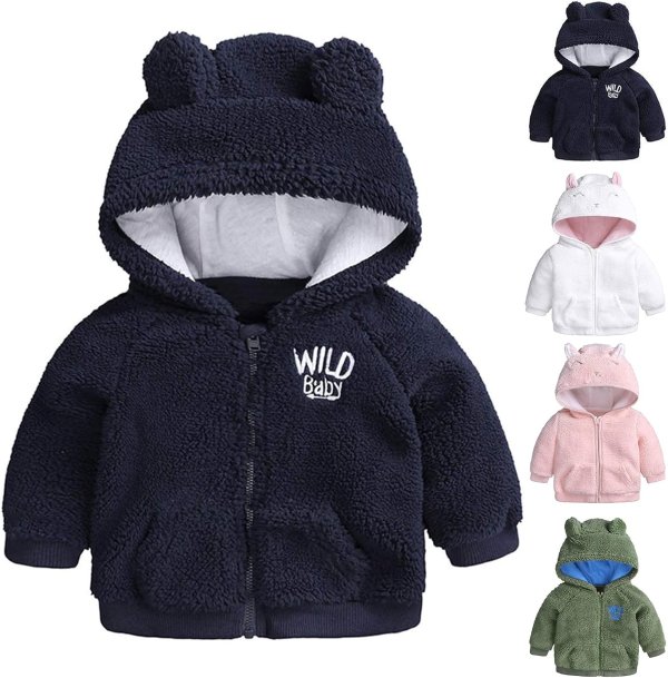 Infant Baby Girls Boys Fleece Hoodie Jacket Coat Winter Warm Cardigan with Ears