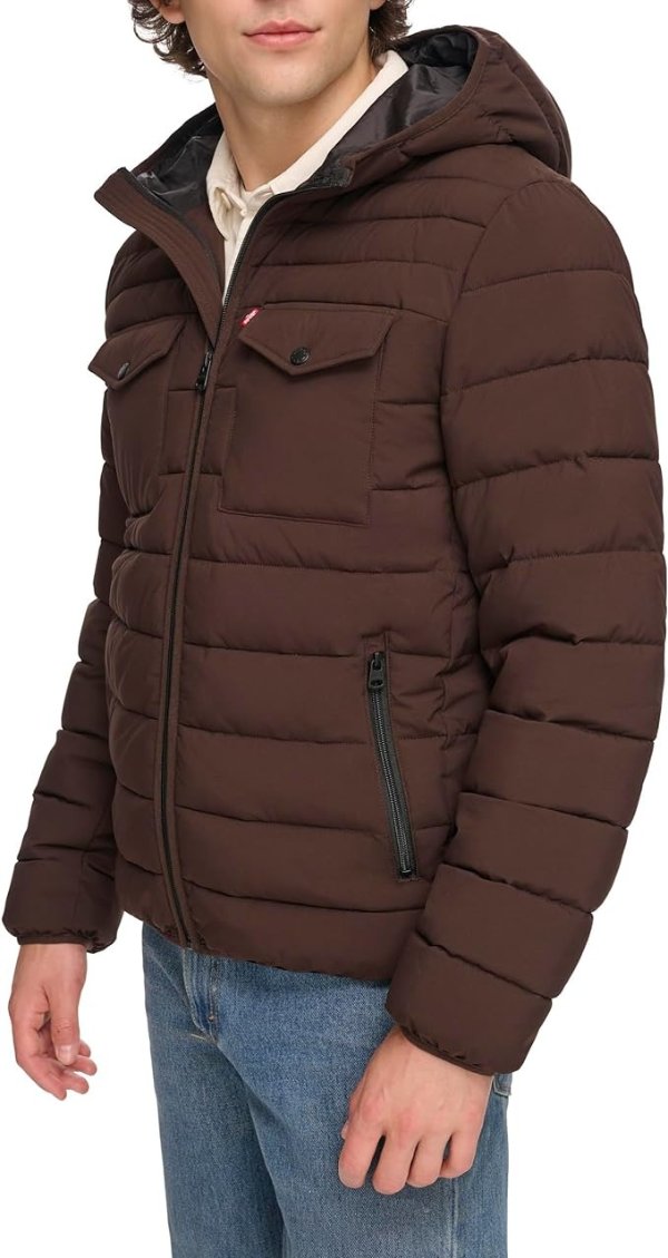 Men's Water Resistant Performance Stretch Hooded Puffer Jacket