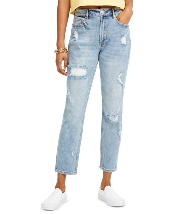 Denim Juniors' Ripped Ankle Mom Jeans
