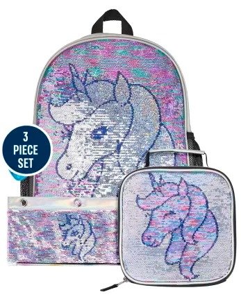 Girls Metallic Flip Sequin Unicorn Backpack, Lunchbox And Pencil Case | The Children's Place - MULTI CLR