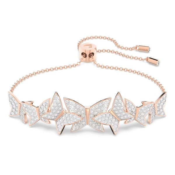Lilia bracelet, Butterfly, White, Rose gold-tone plated by SWAROVSKI