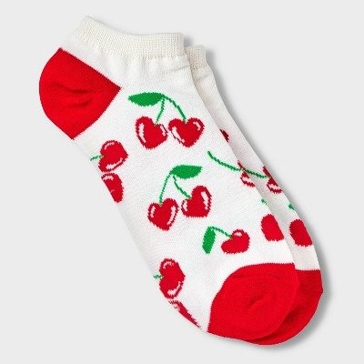 Women's Cherry Hearts Valentine's Day Low Cut Socks - Ivory/Red 4-10