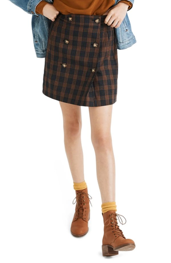 Plaid Double Breasted Miniskirt