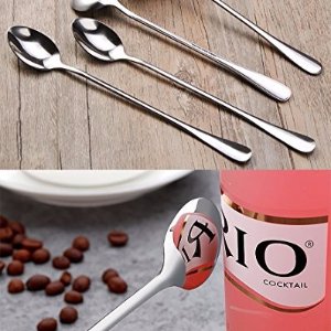 CUH 8 Pcs 9.45-Inch Long Handle Stainless Steel Espresso Iced Tea Cream Spoon Coffee Mixing Spoon